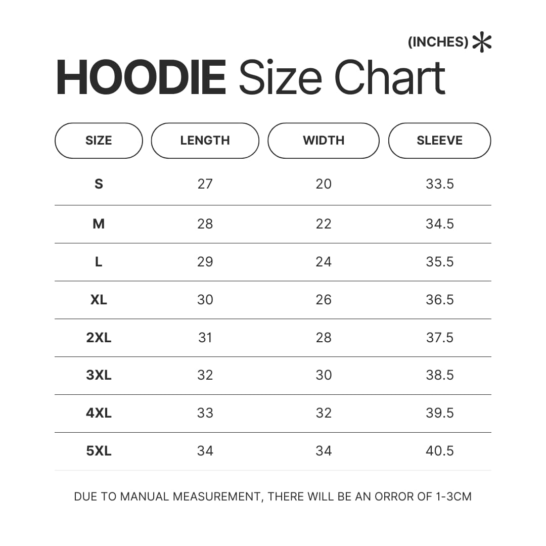 Hoodie Size Chart - Party Animals Merch