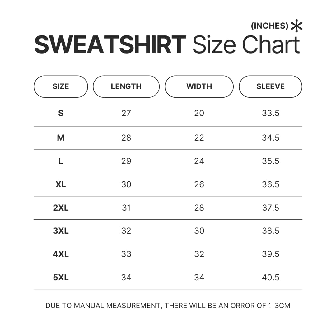 Sweatshirt Size Chart - Party Animals Merch