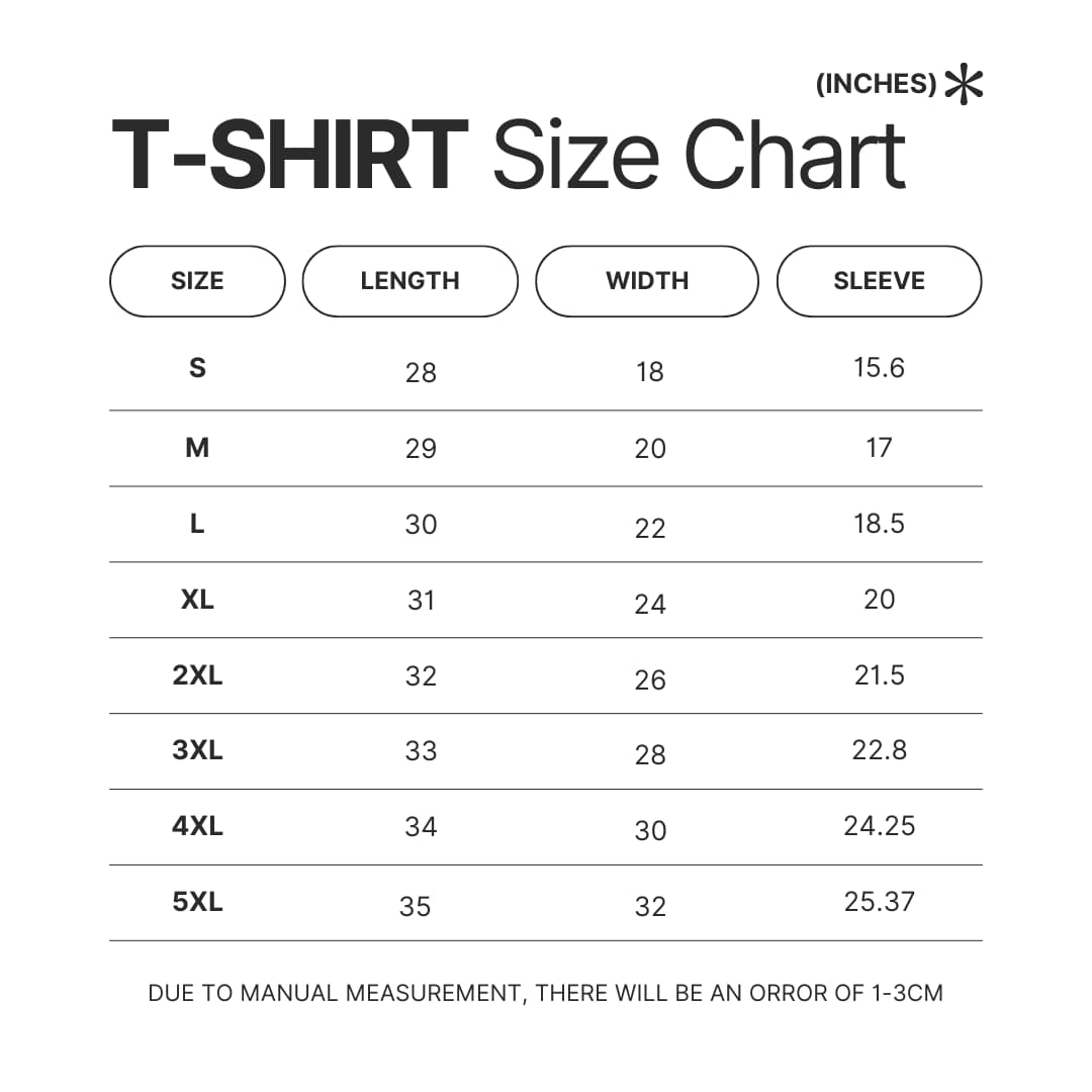 T shirt Size Chart - Party Animals Merch